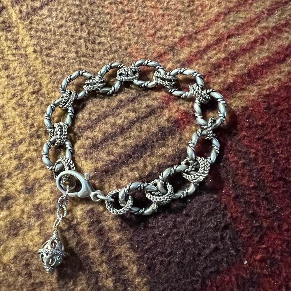 Sterling Silver Braided Link Charm Bracelet - Silver